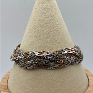 Vintage Sterling Silver 925 Tri-Color Braided Riccio Bracelet 7.5”L